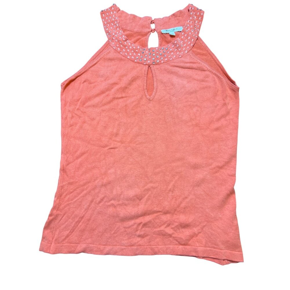 Vertigo Paris Sleeveless Sweater Salmon Rhinestones at Collar Size M